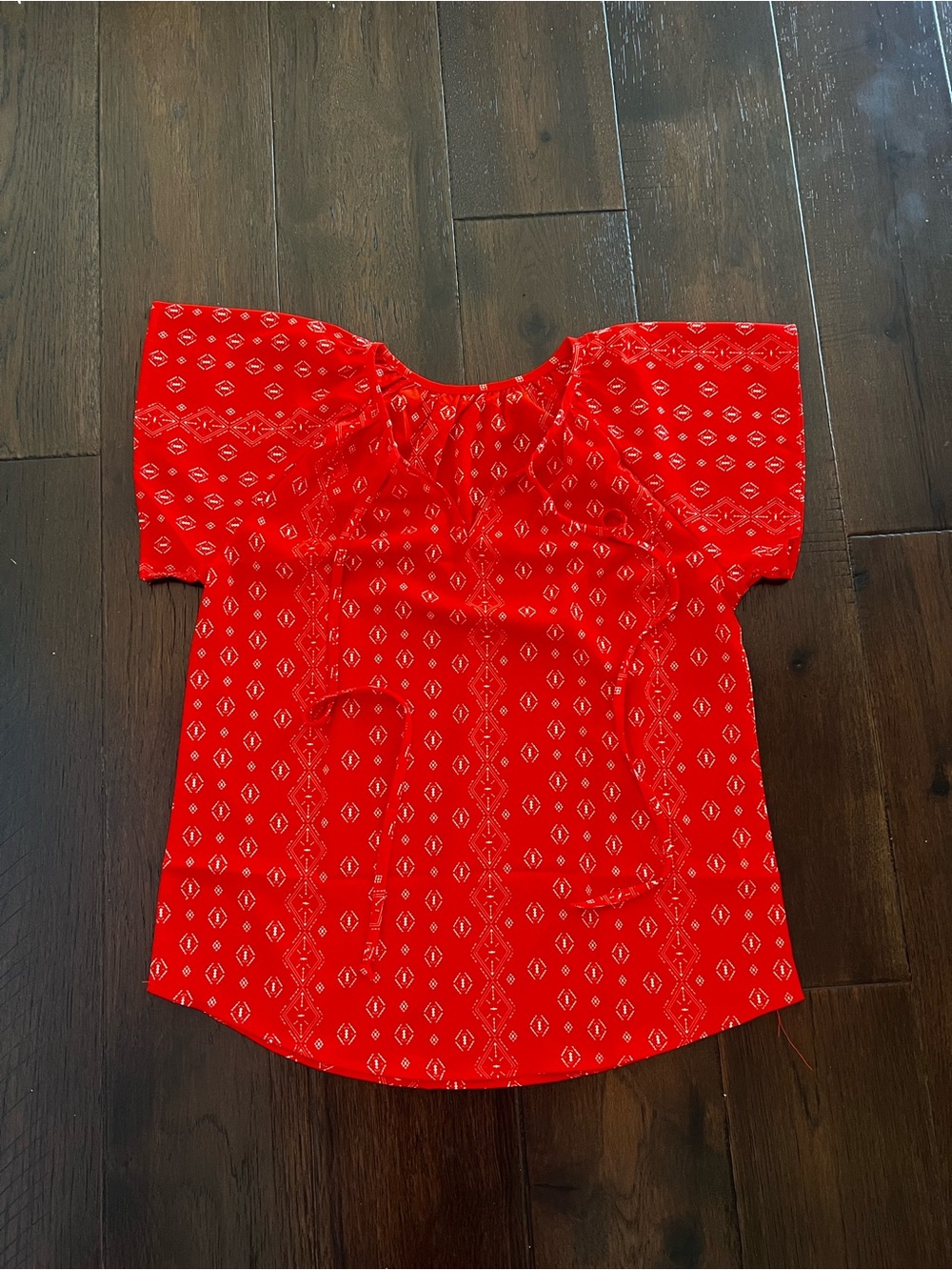 Women’s Red Printed Short-Sleeve Blouse